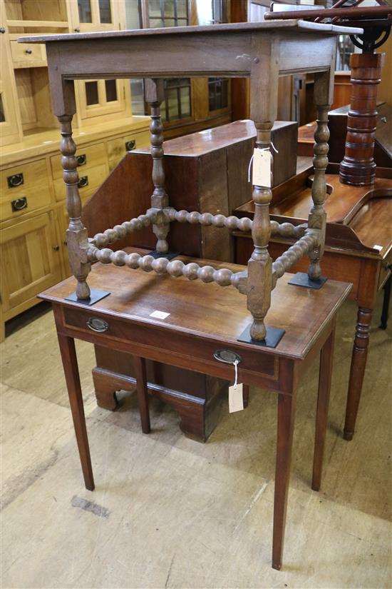 Edwardian mahogany side table and an oak side table